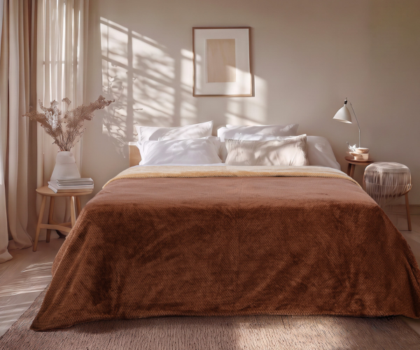 Beauty Home Κουβέρτα υπέρδιπλη διπλής όψεως Art 11601 Jacquard fleece 700gsm Fiesta Plus 220×240 Καφέ,Μπεζ