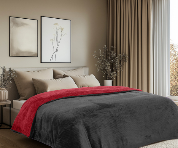 Beauty Home Παπλωματοθήκη υπέρδιπλη διπλής όψεως Art 11602 Jacquard fleece 700gsm Fiesta Plus 220×240 Μαύρο,Κόκκινο