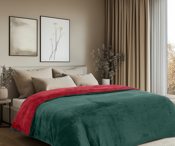 Beauty Home Παπλωματοθήκη υπέρδιπλη διπλής όψεως Art 11602 Jacquard fleece 700gsm Fiesta Plus 220×240 Πράσινο,Κόκκινο