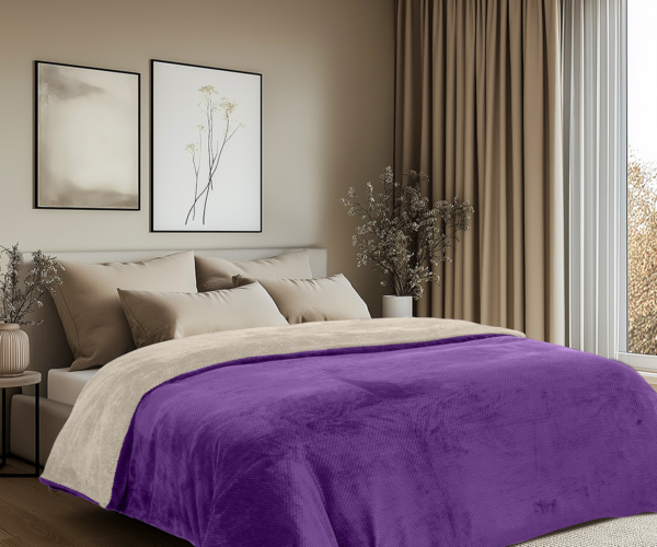 Beauty Home Παπλωματοθήκη υπέρδιπλη διπλής όψεως Art 11602 Jacquard fleece 700gsm Fiesta Plus 220×240 Εκρού,Μωβ