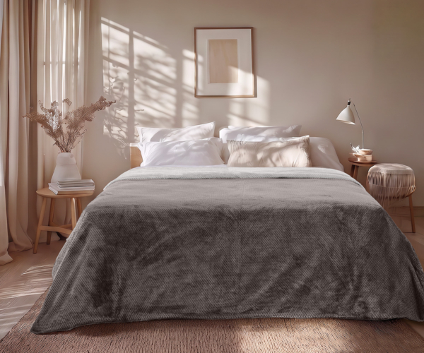 Beauty Home Κουβέρτα υπέρδιπλη διπλής όψεως Art 11601 Jacquard fleece 700gsm Fiesta Plus 220×240 Ανθρακί,Γκρι