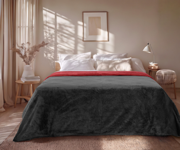 Beauty Home Κουβέρτα υπέρδιπλη διπλής όψεως Art 11601 Jacquard fleece 700gsm Fiesta Plus 220×240 Μαύρο,Κόκκινο
