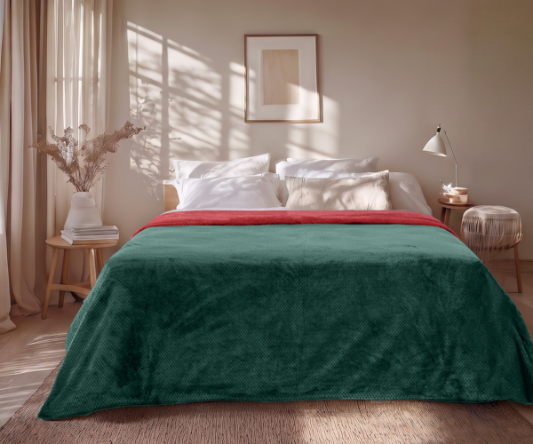 Beauty Home Κουβέρτα υπέρδιπλη διπλής όψεως Art 11601 Jacquard fleece 700gsm Fiesta Plus 220×240 Πράσινο,Κόκκινο