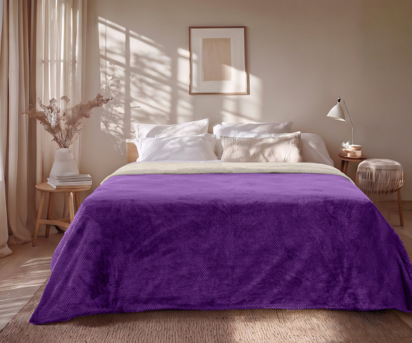 Beauty Home Κουβέρτα υπέρδιπλη διπλής όψεως Art 11601 Jacquard fleece 700gsm Fiesta Plus 220×240 Εκρού,Μωβ